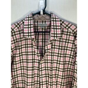 Jack Stone By Thomas Dean Mens Sz 2XL Pink/Brown Checkered LS Button Up Shirt